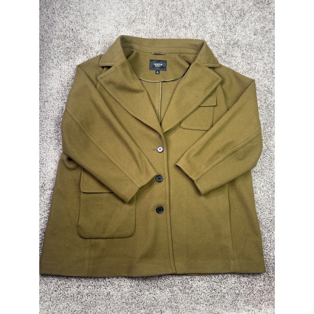 Torrid Olive Green Button Front Coat Plus Size 3 Notched Lapel Patch Pockets